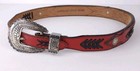 Vintage Red Black Leather Seed Beaded Handmade Native American 23-26  Belt 