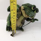Whimsical Frog Holding Ladybug Figurine Green Garden Decor Rustic Ceramic Statue