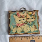 Vintage Coby Kitsch Kitten Wood Wall Plaque Floral Cat Art Scalloped Edge Decor