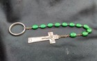 Irish Rosary Beads Keychain Clover Shamrock 11 Green Glass Ireland Vtg Catholic