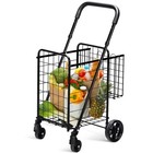 Folding Shopping Cart Basket Rolling Utility Trolley Market W  Adjustable Handle