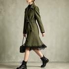 Suit Collar Lace-up Waist Woolen Coat Women s Clothing