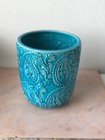 Beautiful Large Vintage Paisley Cerulean Blue Ceramic Garden Planter   Plant Pot