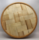 Vintage Bamboo Round Tray Botanical Butterfly   Greenery Display Rattan Retro
