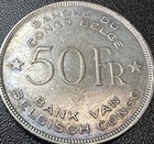 Belgian Congo 50 Francs 1944  African Elephant  Silver Coin  3140 