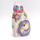 Vintage 1996 Laurel Burch Porcelain Floral Cat Clock White  Gold Tested Working