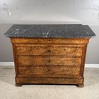 Antique French Louis Philippe Burl Veneer Marble Top 4-drawer Commode