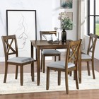 Modern 5 Piece Dining Table Set Wooden Square Dining Table   4 Chairs Walnut