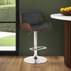 London Modern Adjustable Height Swivel Black Faux Leather And Walnut Wood Bar