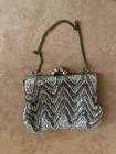 Silver Beaded Vintage Purse Evening Bag Metal Work Clutch 5 X 6 