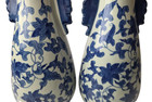 Pair Large Vintage Chinese Blue   White Porcelain Vases Floral Ruyi Handles