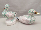 Hungary Figurines -kocsis Pair Of Ducks Green Hearts  mint 