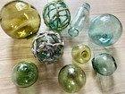 9 Vintage Japanese Glass Fishing Floats Kawaguchi Mark Rolling Pin Buoys