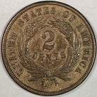 1864 Two Cent Piece Almost Uncirculated Au Coin  Corrosion  12441