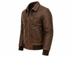 Men s Brown Genuine Leather Jacket - Bomber  Distressed Style