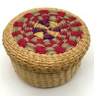 Vintage Small Woven  Lidded Baskets Nesting Colorful Lids