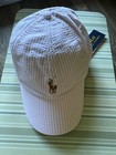 Nwt Ralph Lauren Polo Pink And White Seersucker Baseball Hat cap One Size