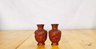 Pair Qing Chinese Handcarved Cinnabar Vases Antique Small 3 