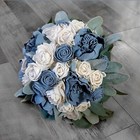 Dusty Blue Bridal Bouquet Ivory White Sola Wood Wedding Flowers Bridesmaid Prom