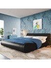 Modern Upholstered Low Profile Sleigh Bed Frame Leather Adjustable Headboard 