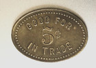 Vtg Oval Brass Trade Token Good For 5 Cents At Crawford s  Kansas City Maverick 