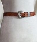 Vtg 50s Ladies Western Look Tooled Leather Belt 30  With Silver Tone Buckle Xs