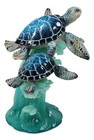 Marine Blue Shelled Sea Turtle Mother And Hatchling Swimming With Waves Figurine