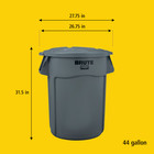 Rubbermaid Commercial Fg264360gray Brute 44-gal Round Plastic Vented Container