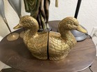 Mcm Vintage Solid Brass Duck Head Bookends Pair Waterfowl Hunting Decor Heavy