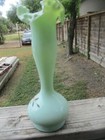 Antique Victorian Jadeite Green Blown Glass Vase 11  Tall Not Signed Free Ship