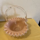 1950 s  Fenton  Rose Pastel Silver Crest Handled Basket Beautiful 