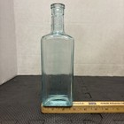 Vintage Aqua Glass Embossed Medicine Bottle - Ornate Antique Pharmacy