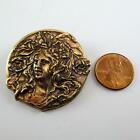 Vintage Flower Hair Lady Art Nouveau Brass Pin Antique Brooch French Casting