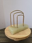 Vintage Retro Mid Century Art Deco Marble Base Brass Desktop Letter Holder