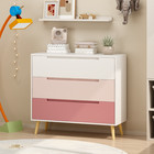 Kids 3 Drawer Dresser With Recessed Handle Baby Nightstand For Bedroom Pink