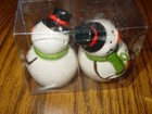  2  Vintage Snowman Christmas Salt   Pepper Shakers - Glass - 3  In  - Frosty