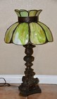 Victorian Art Nouveau Slag Glass Shade   Italian Baroque Pricket Stick Lamp