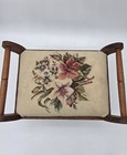 Antique Needlepoint Tapestry Floral Wood  Footstool Kneeling Prayer Stool 17x10