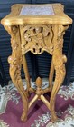 Vtg Carved Wood Plant Stand Marble Top Italian Rococo Style Tall Pedestal 41 