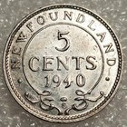 1940-c Newfoundland Canada 5 Cents Silver Coin - Au  about Uncirculated 