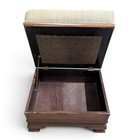 Early-mid 20th C Upholstered Wood Storage Ottoman Hinged Lid 26in