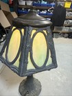 Antique Art Nouveau Lead Table Lamp Green Glass Slag Panels