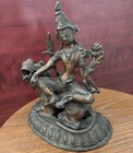 Antique Tibetan Buddhism Temple Bronze Tone Green Tara Bodhisattva Statue