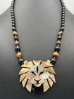 Lee Sands Mother Of Pearl Lion Necklace   Earring Set     Black Onyx   Tiger   s Eye