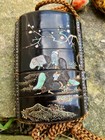 Antique Orig Meiji Period Japanese Lacquer Shibayama Inro Box Ojime   Netsuke