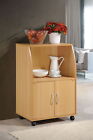 Kitchen Rolling Cart Microwave Cupboard Storage Cabinet Shelf Door Stand  Beech