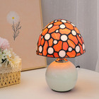 Orange Vintage Stained Glass Mushroom Table Lamp Small Bedside Accent Light