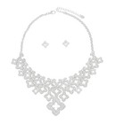 Vintage Clover Linked Rhinestone Charms Silver Collar Bib Statement Necklace Set