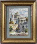 American 20th C  1997  Vintage Watercolor Painting  Architectural Landscape