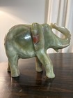 Beautiful Vintage Hand-carved Green Onyx Marbled Elephant Figurine Sculpture